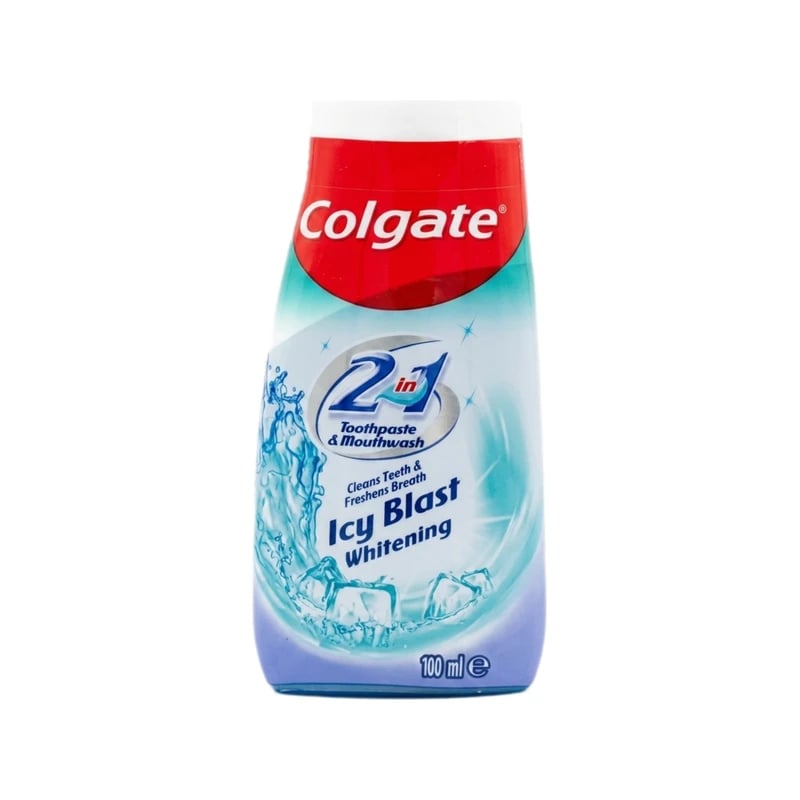 معجون أسنان ومضمضة ٢ في ١ كولجيت آيسي بلاست تبييض — Colgate 2in1 Toothpaste & Mouthwash Icy Blast Whitening