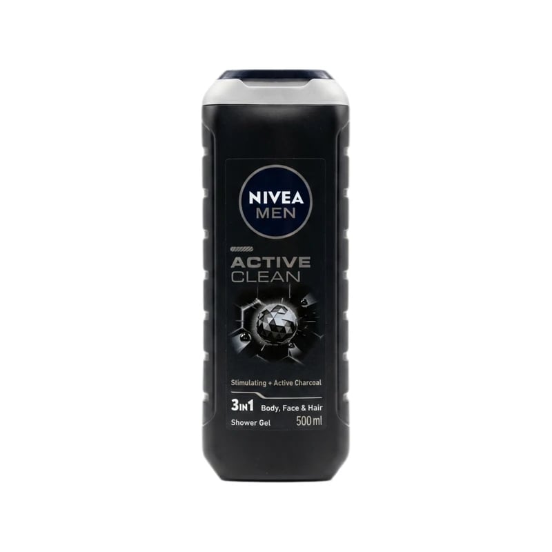 غسول جسم ووجه وشعر نيفيا مين أكتيف كلين ٣ في ١ بالفحم النشط — Nivea Men Active Clean 3-in-1 Body, Face & Hair Shower Gel