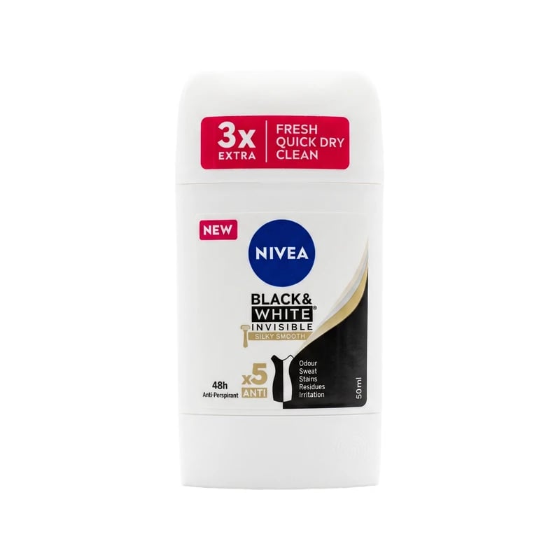 معطر ومضاد تعرق ستيك نيفيا بلاك آند وايت إنفيزيبل سيلكي سموث — Nivea Black & White Invisible Silky Smooth Antiperspirant Deodorant Stick